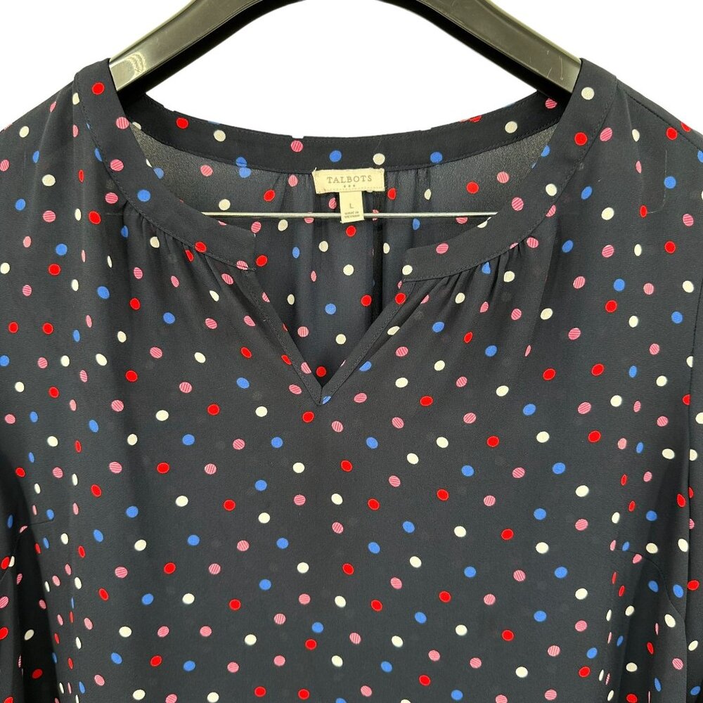 Talbots Women's Polka Dot Blouse L Long Sleeve USA Red White Blue Peasant - Picture 3 of 6